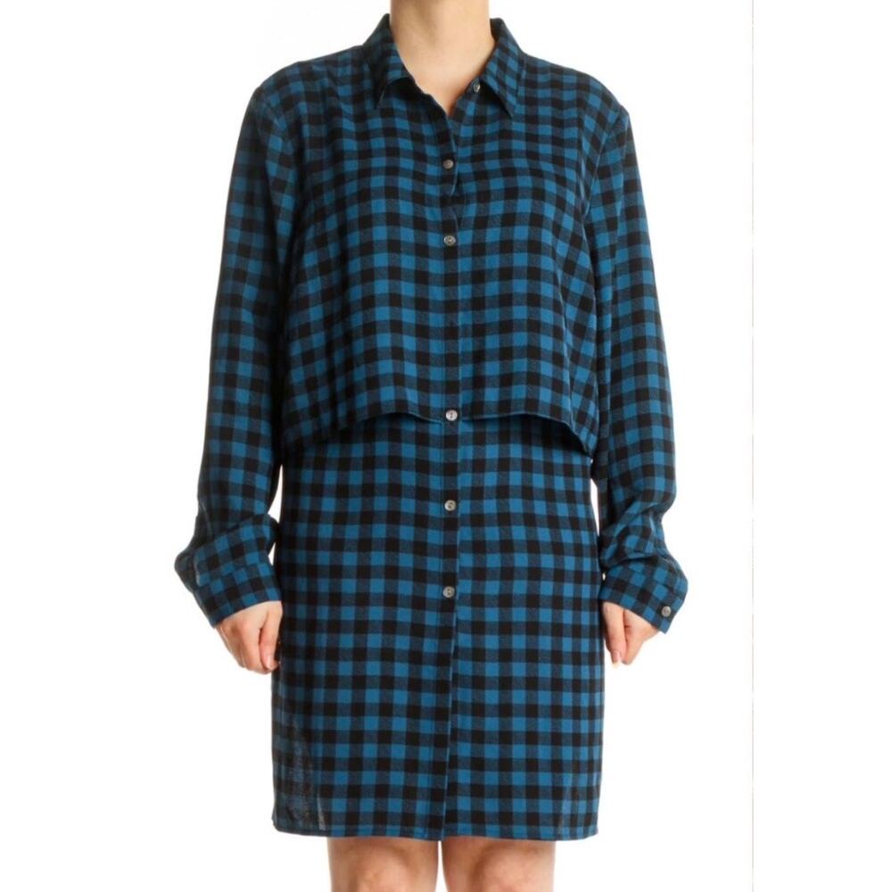 J. Jill Shirt Dress Women’s Small‎ Plaid Buffalo Check Black & Blue Oversized